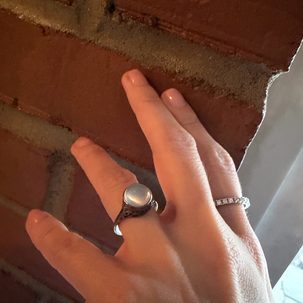 Antique Art Deco Milky Moonstone sterling silver filigree ring